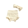 thumbnail image 1 of Xingqing Infant Baby Girls Bloomers Diaper Cover High Waist Elastic Ruffle Shorts Solid Color Underwear Headbands Set, 1 of 7