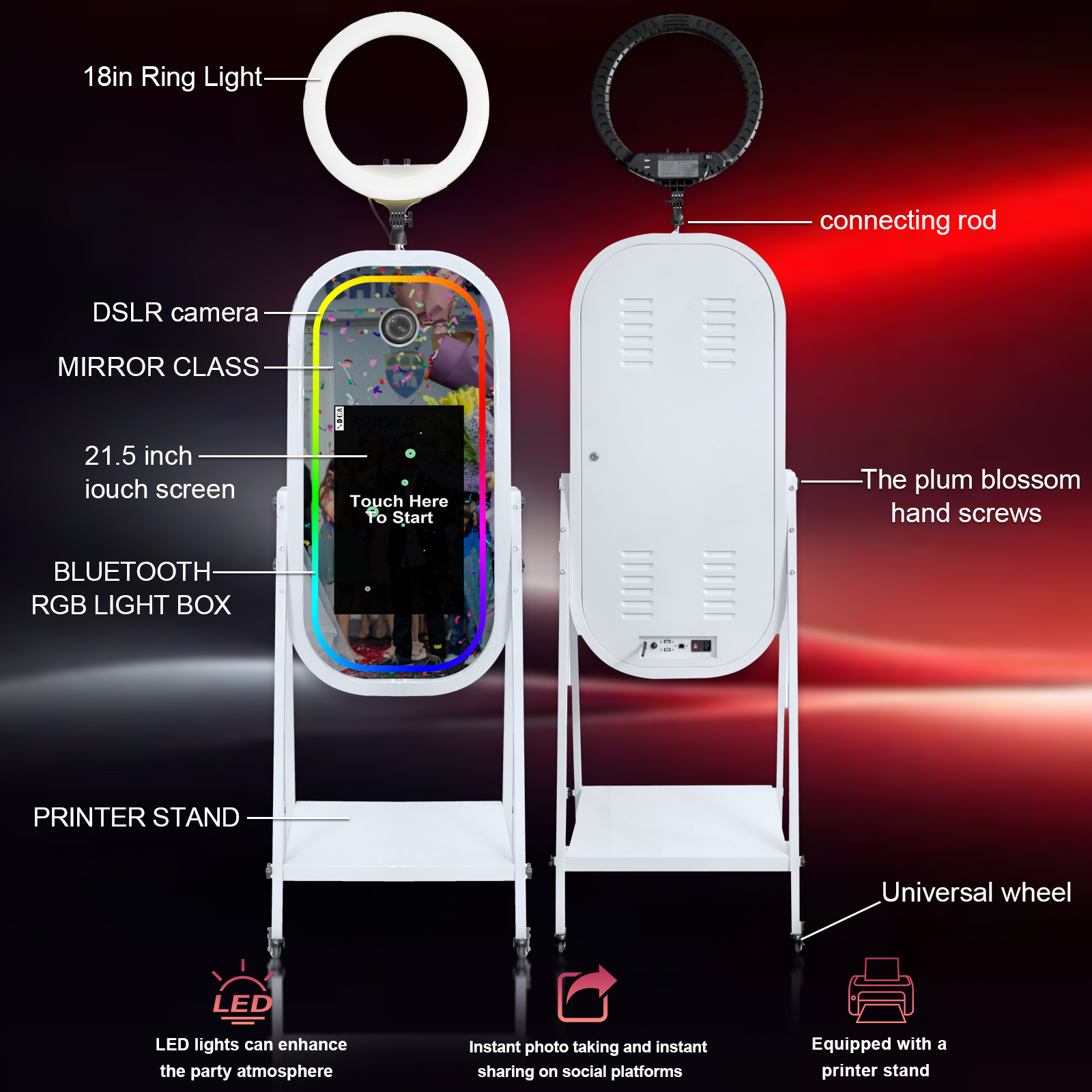 Portable Mirror Photo Booth Machine with 21.5inch Touch Screen Selfie Photo Booth Machine for Party
