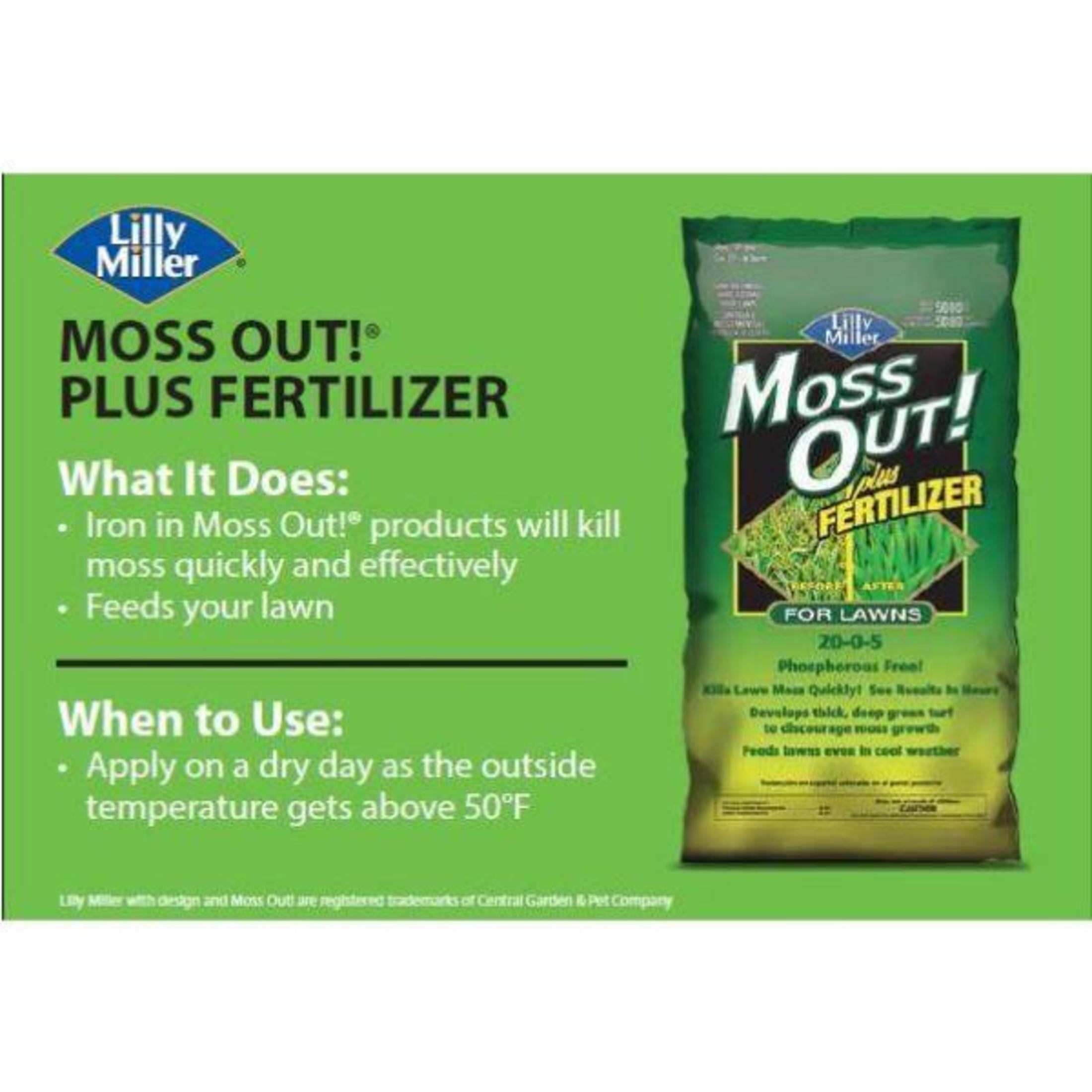 Lilly Miller Moss-Out Plus Lawn Fertilizer, 20 lb., Covers up to 5,000 sq. ft.