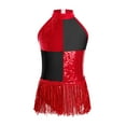 thumbnail image 2 of Sholeno Girls Halter Cutout Latin Dance Dress Sparkle Tassel Bodysuit Jazz Tango Salsa Dance Leotards Red 14, 2 of 4