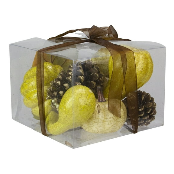 Northlight Crackled and Glittered Fall Harvest Pumpkin and Pine Cone Decoration Set - Set of 12