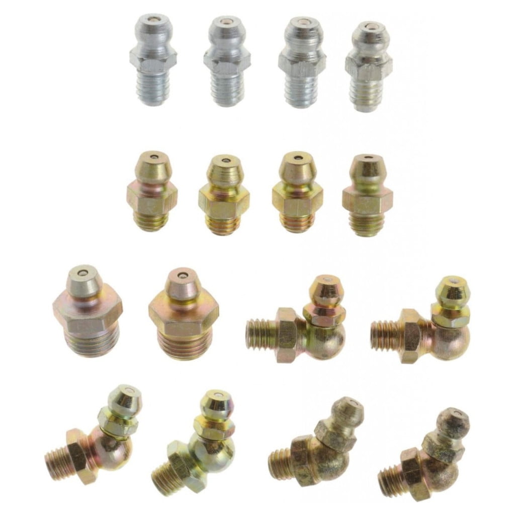 KarParts360 Grease Fitting Assortment | Brass | Assorted Angle | Unified Fitting Format | Assorted Fitting Type | 16 Pieces