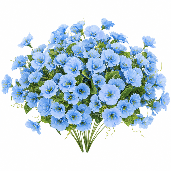 8 Bundles Artificial Hibiscus Flowers for Outdoors Decoration, Faux Silk Flowers Bouquet UV Resistant Fake Plants for Garden Porch Patio Vase Box Planter Indoor Outdoor Home Decor, Blue