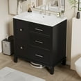 thumbnail image 3 of Euroco 30" Freestanding Bathroom Vanity with Flip-Out Drawer and Ceramic Sink, Soft-Close Drawers, Solid Wood Legs – Pre-Drilled for 8" Widespread Faucet, 3 of 9