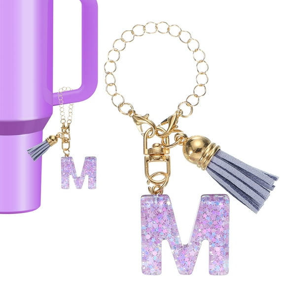 Uxcell Letter Charm Accessories for Tumbler Letter M Keychain Handle Charm with Tassel Purple