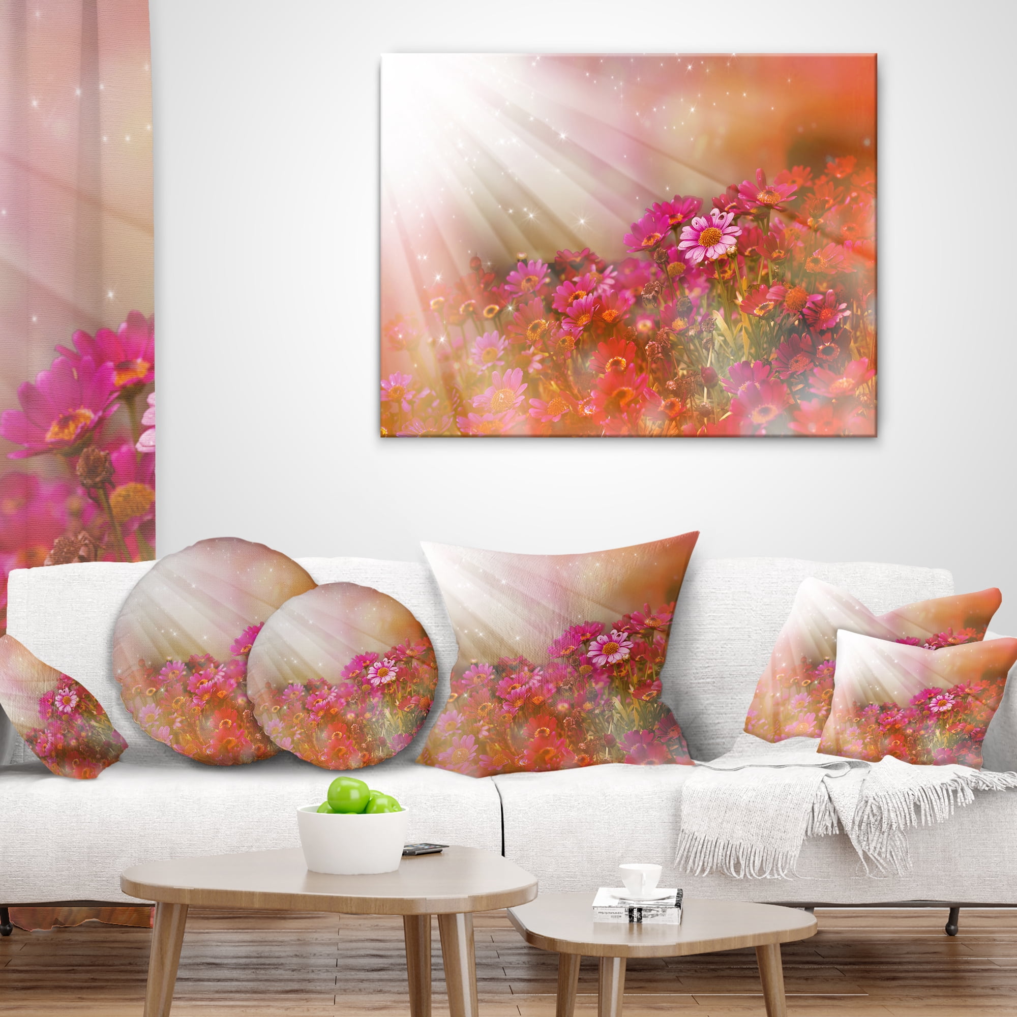 Designart Little Red and Pink Flowers Spring - Floral Throw Pillow - 12x20