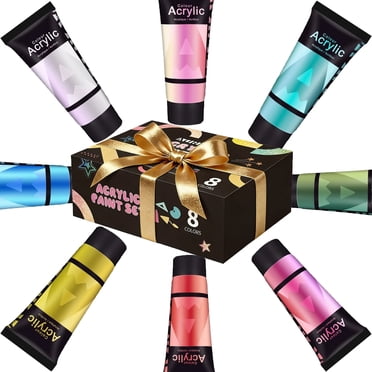 AUREUO Iridescent Acrylic Paint, 8 Colors x 0.71 fl oz / 21ml Pearlescent Acrylic Paint Set, Glitter  for Canvas, Rocks, Wood, Fabric, Ceramic