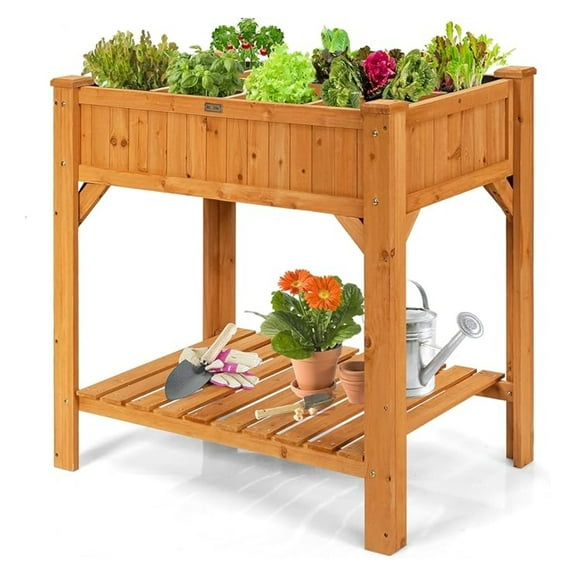 Raised Garden Bed with Legs, 35.5x24x36in Elevated Planter Box - 8 Grids, Wooden Outdoor Vegetable Flower Gardening for Patio, Deck, Backyard