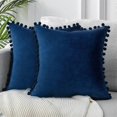 thumbnail image 1 of Fundas de almohada decorativas ZHAOCHENG con pompones 45 x 45 cm paquete de 2 azul marino y aguamarina, 1 of 5