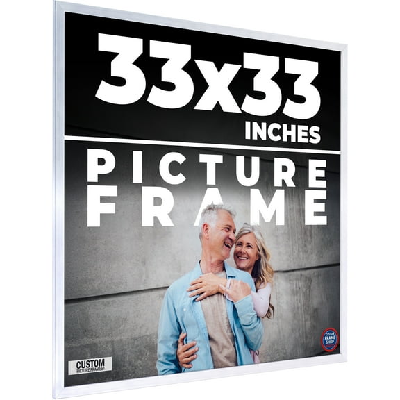 33x33 Frame Silver Stainless Steel Solid Wood Picture Frame | 0.75 Inch Moulding Width | Includes