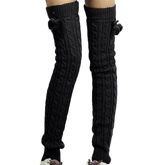 Chuancc Winter Leg Warmers Thigh High Socks Over Knee Footless Socks Knitted Long Boot Cuffs Topper Socks for Women Black One Size