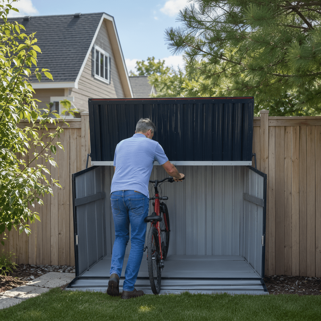 594-Gallon Outdoor Galvanized Steel Storage Shed with Flip Top and Foldable Front Door, Large Tool Cabinet for Backyard and Garage, Charcoal Grey