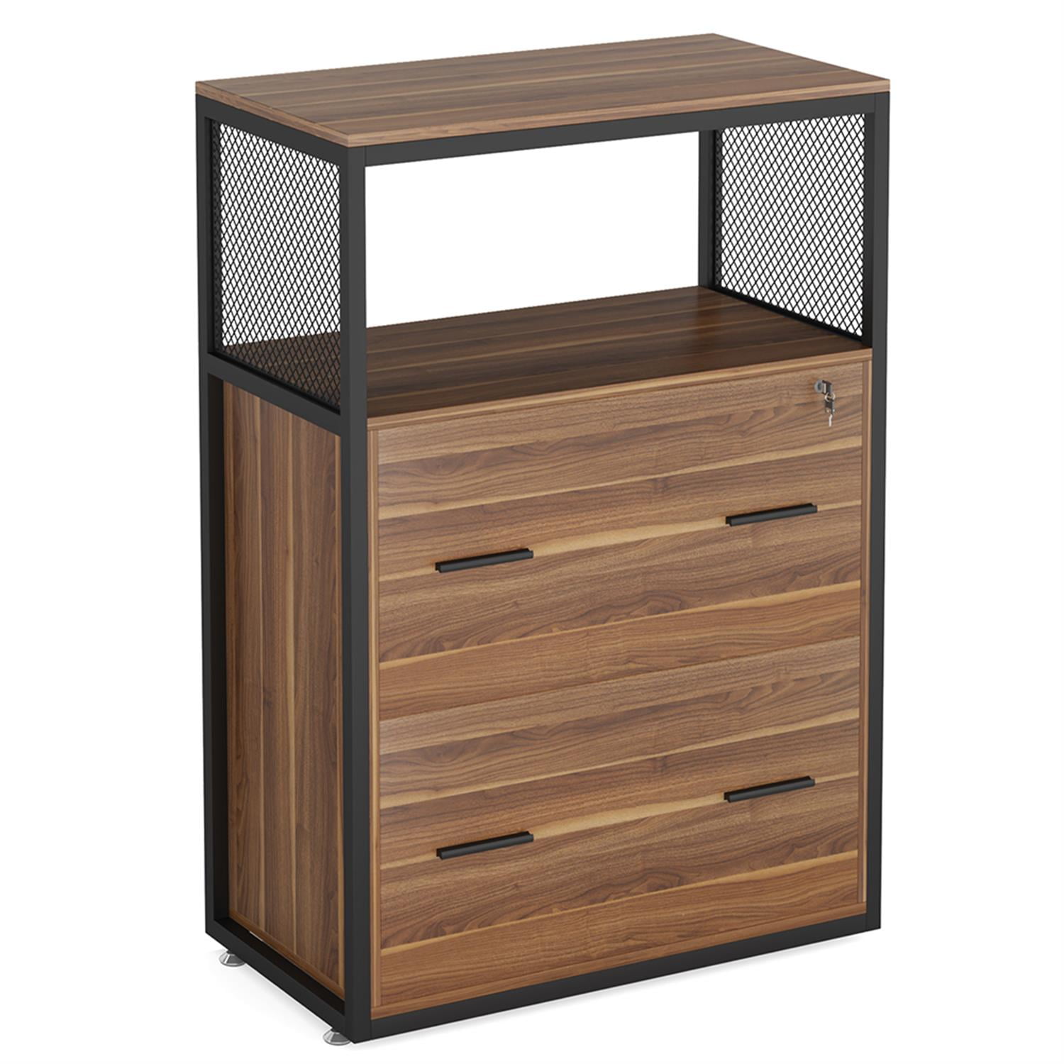 Demi Bonn 2-Drawer File Cabinet with Lock, Wood Filing Cabinet for Home Office, Printer Stand, for A4, Letter-Size Documents, Storage Cabinet for Home Office, Brown