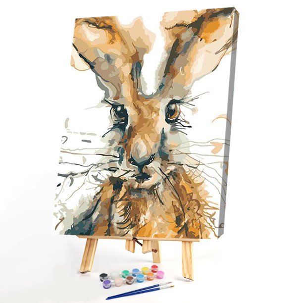 Kit de pintura por números, lienzo pintado a mano de conejo DIY, arte al óleo, imagen artesanal Likrtyny decoración de arte