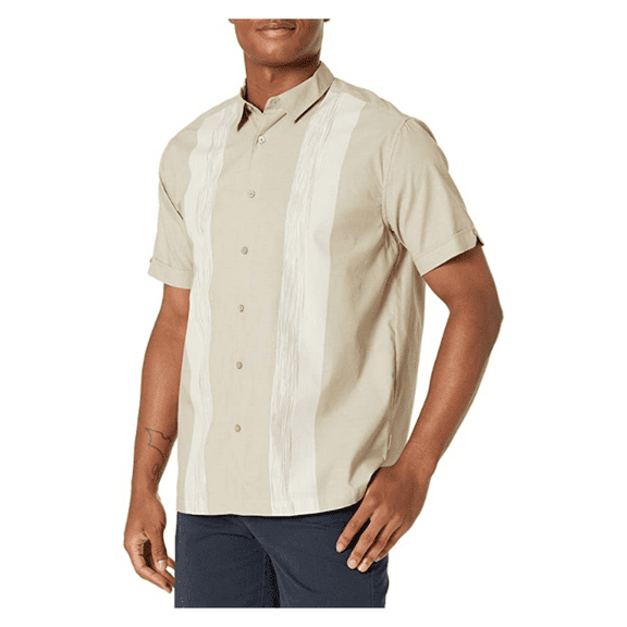 Cubavera Men's Short Sleeve C/Rt Y/D Panels Shirt, Chinchilla, Medium