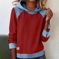 thumbnail image 2 of Trendy Long Sleeve Hoodie for Women Denim Collar Patchwork Stitching Sweatshirt Casual Work Athletic Pullover Shirts, 2 of 5