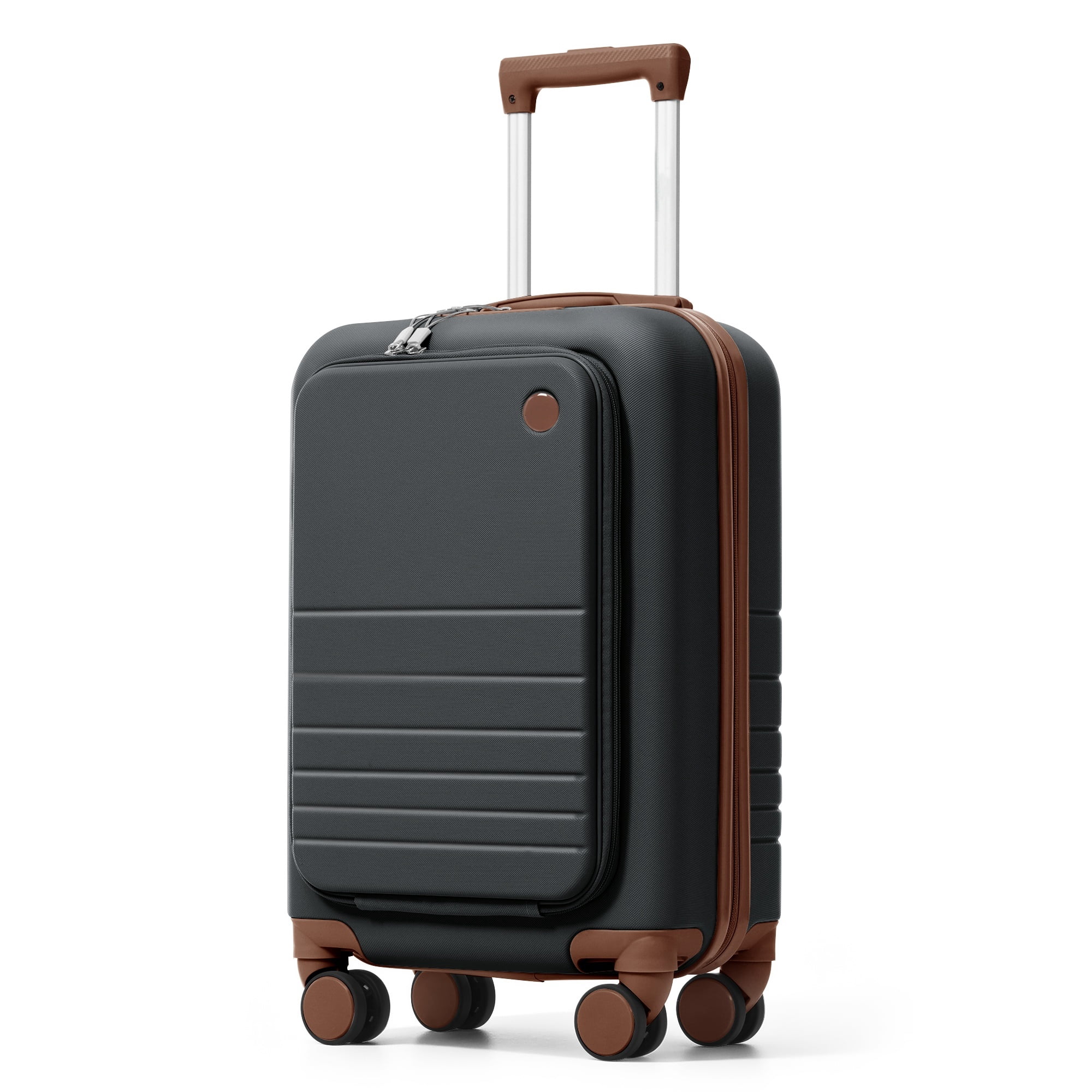 Euroco 2 Piece Luggage Sets Front-Opening, 20" Carry On Luggage with Cup Holder, USB Charging Ports,TSA Lock & Spinner Wheels,ABS Hardshell Lightweight Suitcase Set for Travel,Black+Brown