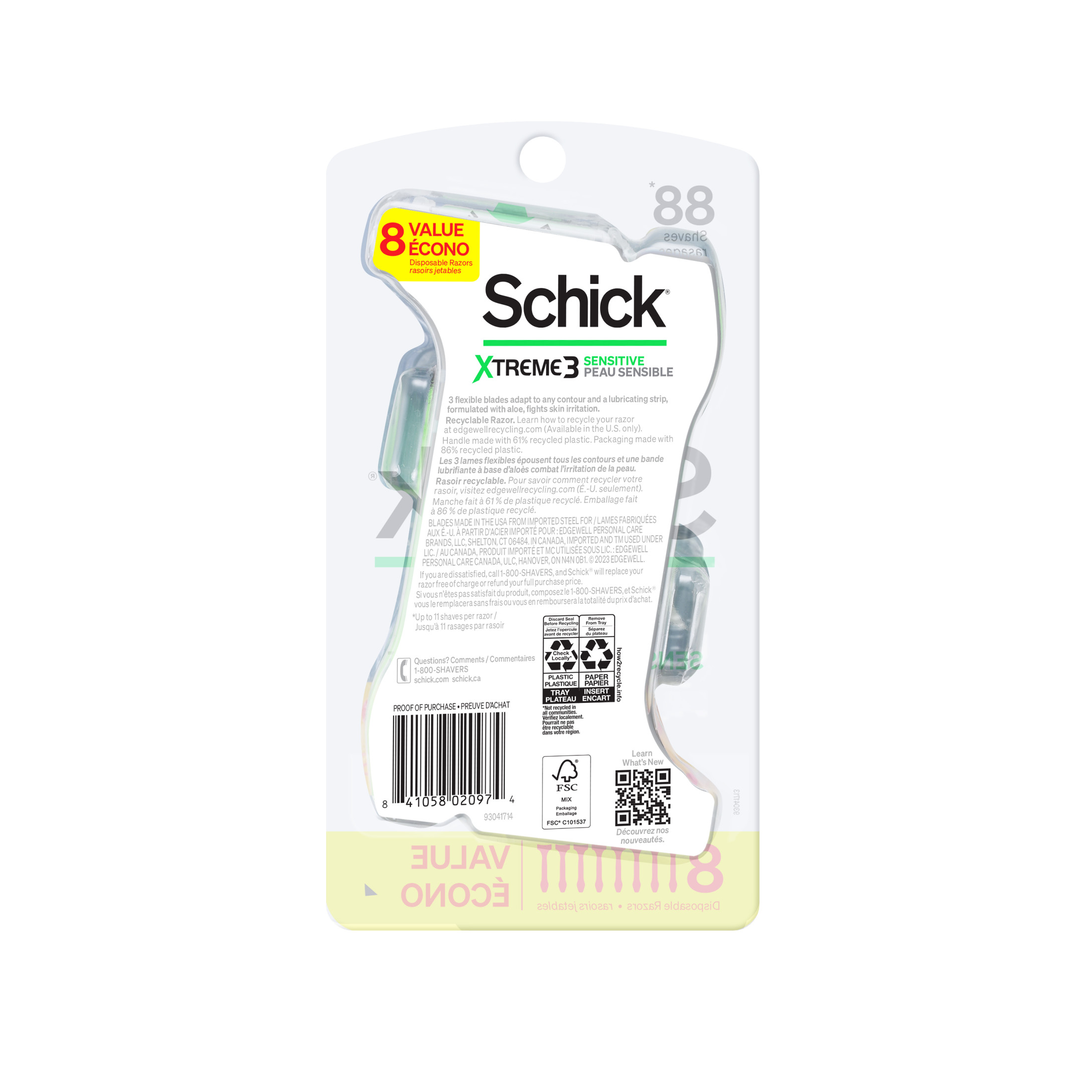Schick Xtreme 3 Blade Disposable Razors for Men, 8 ct, Men's Sensitive Skin Razor Pack, Protects Skin from Irritation - image 11 of 11