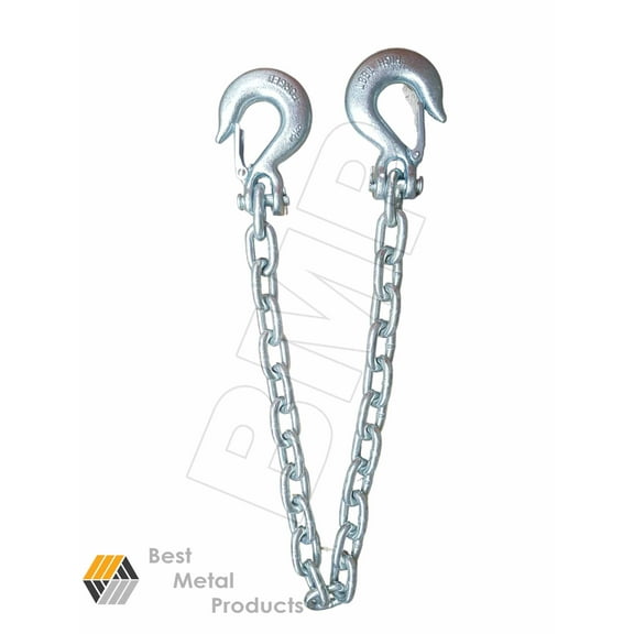 TOW SAFETY CHAIN 2x 3/8" W/ 2 SLIP HOOK CLIP TRAILER HEAVY DUTY TOWING 0900173