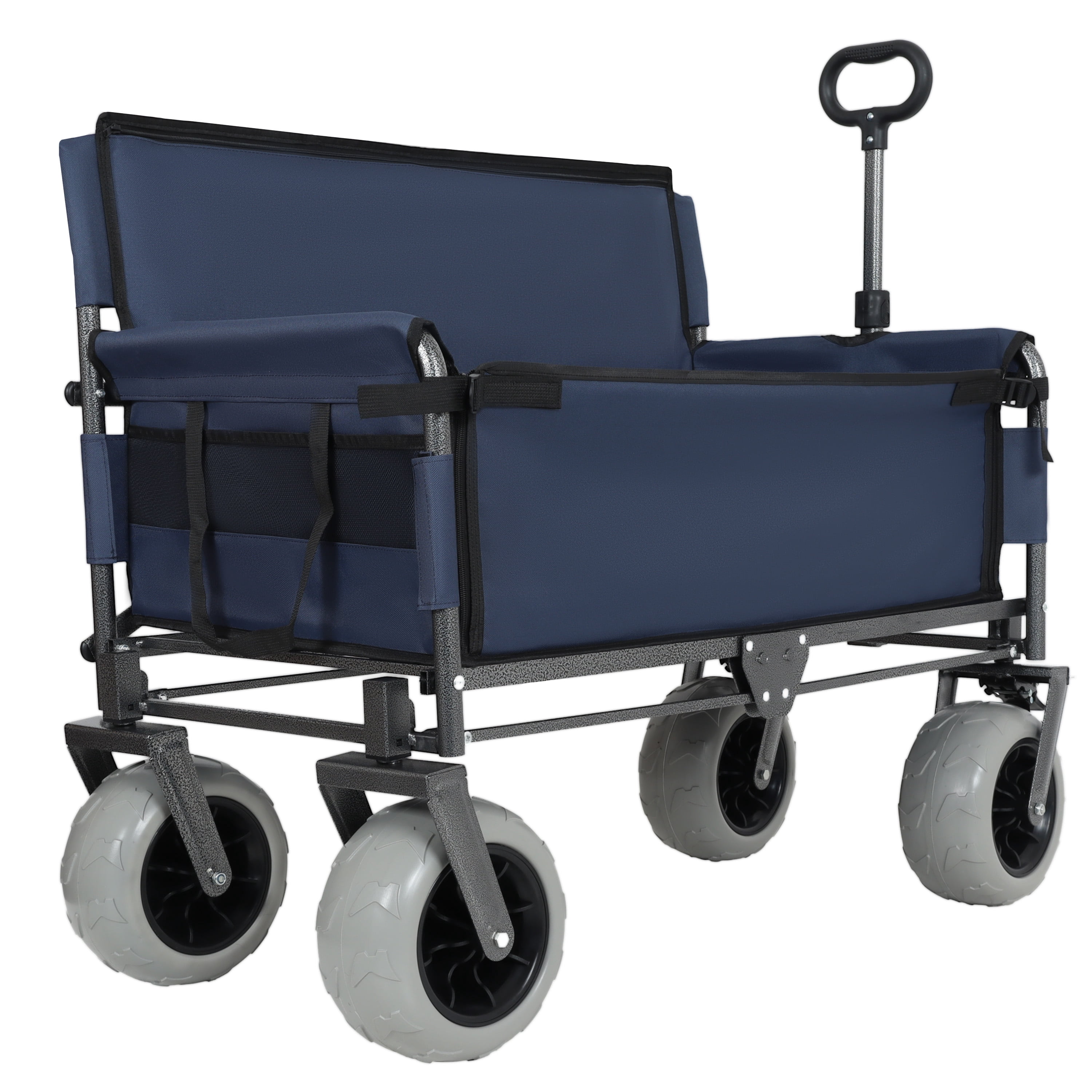 3-in-1 Folding Wagon with Bench Seat – 500lbs Capacity, 9"x4" Beach Tires for Camping & Beach