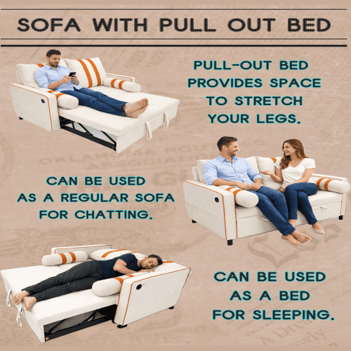 68.5 Inch Beige 2-Seater Pull Out Sleeper Sofa Bed with USB Charging Port, 3-Position Adjustable Backrest Convertible Loveseat for Living Room, Guest Room, Apartment