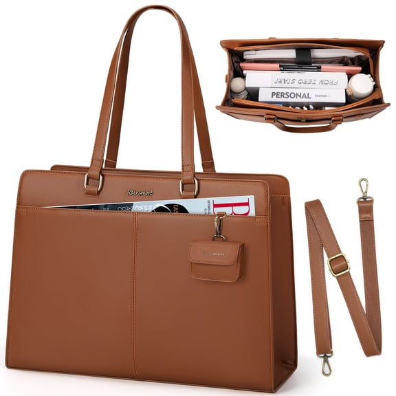 RAINSMORE Laptop Bag for Women 15.7 inch Laptop Tote Briefcase Waterproof Leather Computer Bag Work Tote Bags,Brown