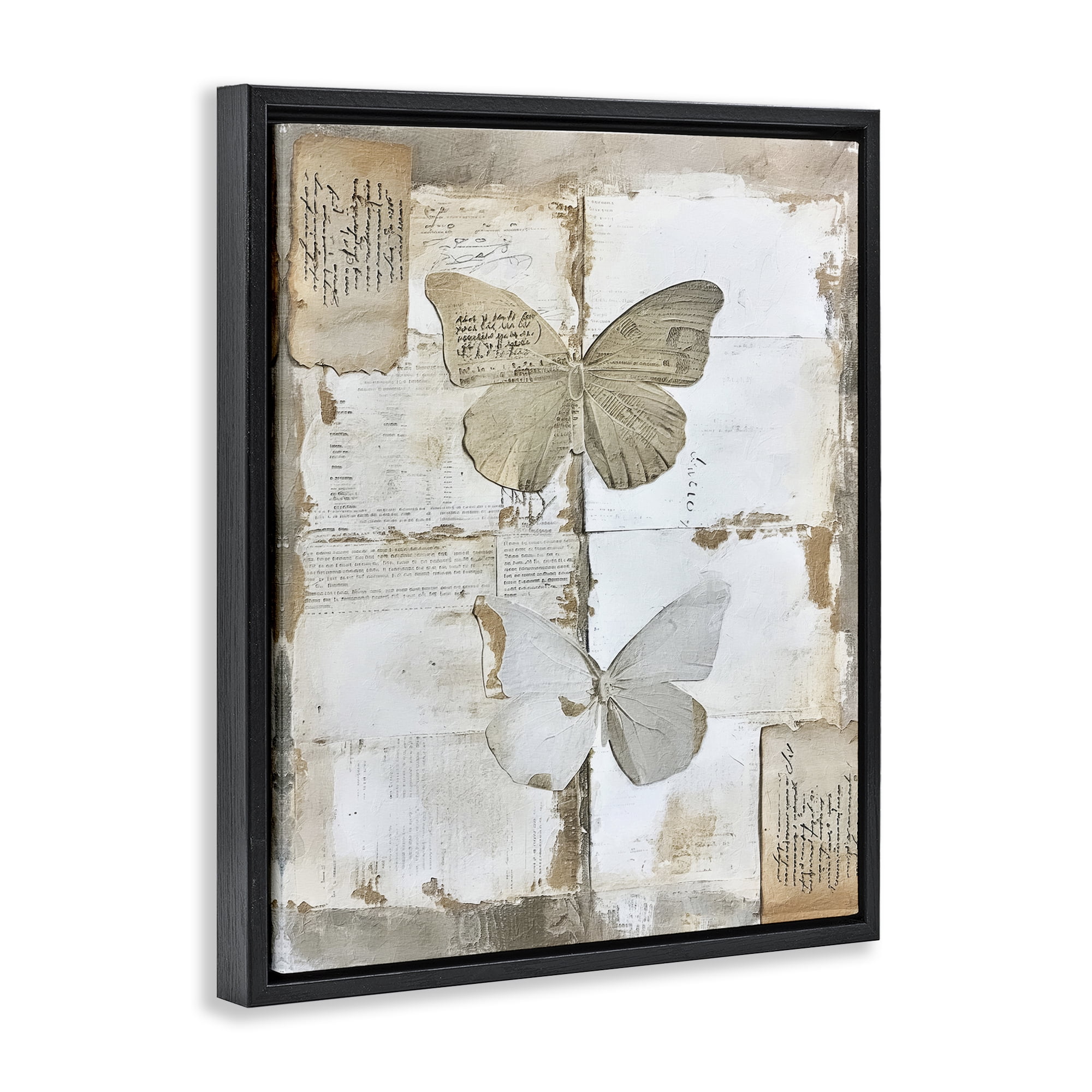 Stupell Industries Vintage Butterfly Collage Animals Painting Black Floater Framed Canvas Art Print Wall Art, 25 x 31