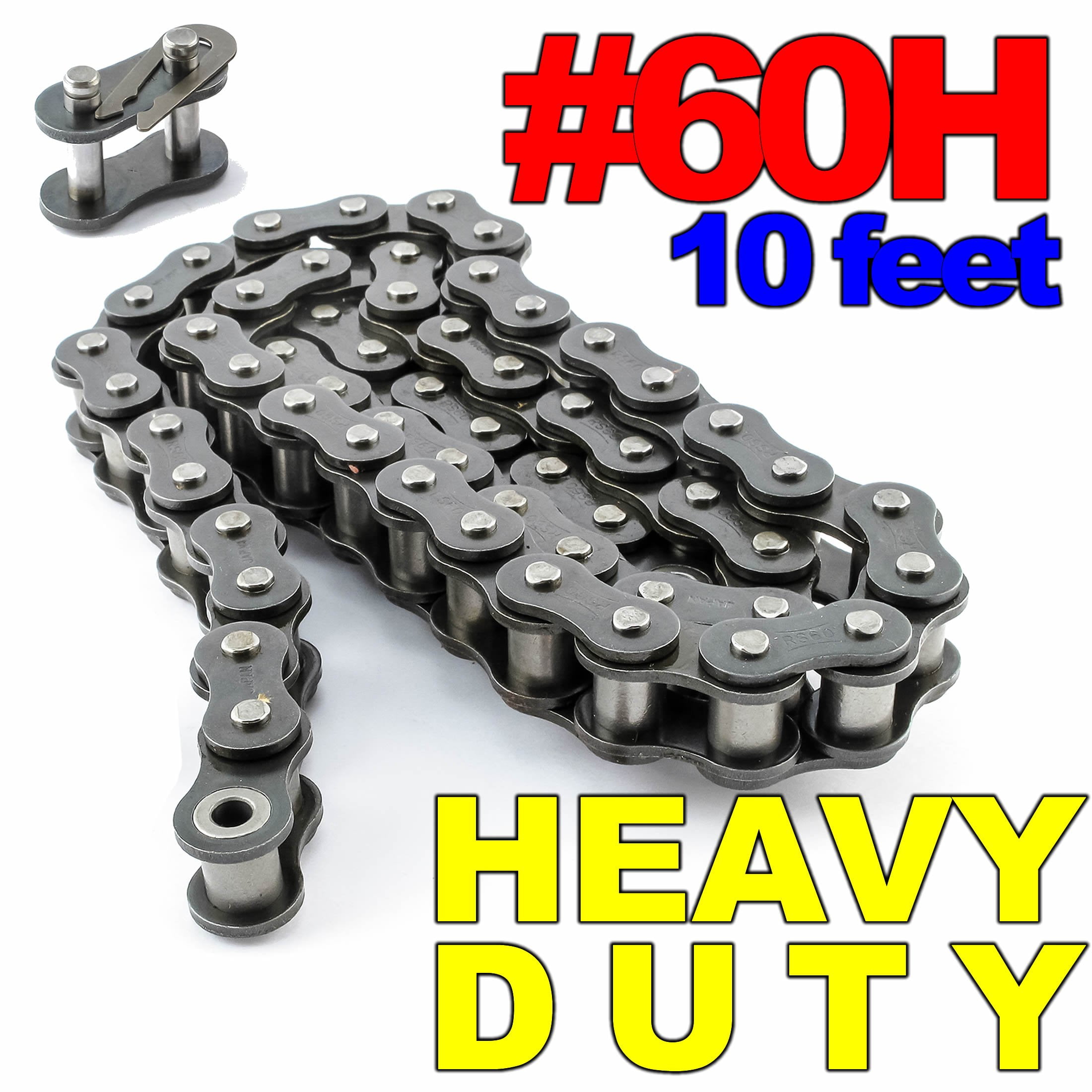 60H Heavy Duty Roller Chain x 10 feet, Free Connecting Link + Same Day