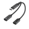 thumbnail image 1 of Puntoco Adaptador de cable de audio auxiliar tipo C de carga rápida de 60 W a 3,5 mm para cargar y escuchar música 2 en 1 para interfaz reversible tipo C, 1 of 1