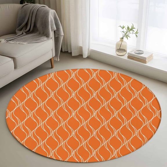 3.3ft Round Rug, Orange Stripes Non-Skid Rubber Backing Large Area Rugs - Living Room Bedroom Home Office, Simple Geometric Modern Monochrome Indoor Floor Mat Carpets Washable Rug