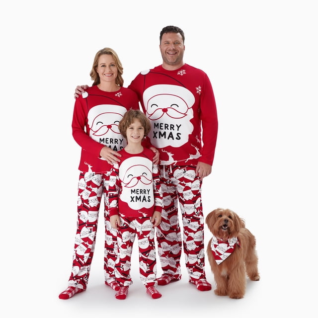 Conjuntos de pijamas navideños a juego para toda la familia con estampado gráfico de Papá Noel grande en la parte delantera y trasera