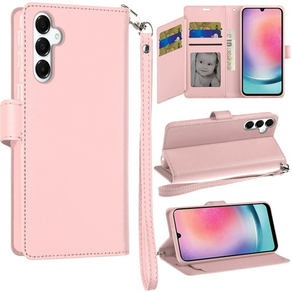 For Samsung Galaxy A26 5G S266V Wallet ID Flip Pouch Cover Phone Case - Rose Gold