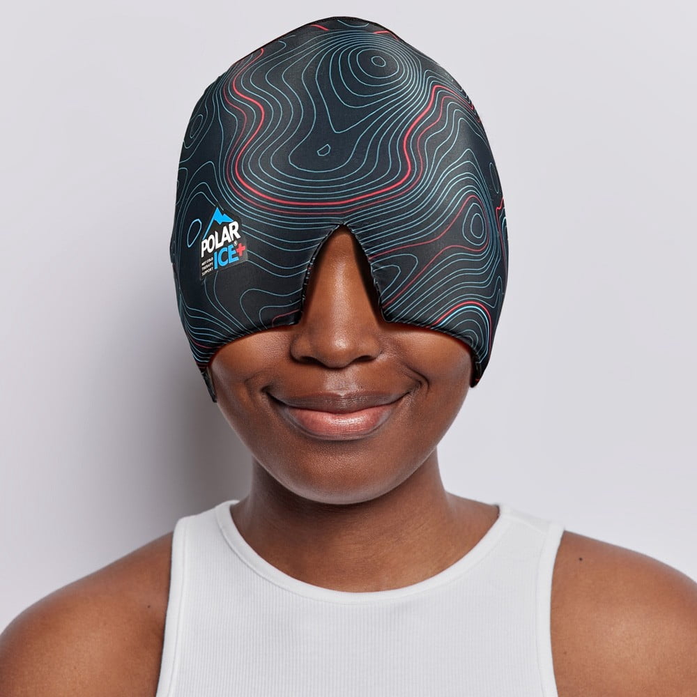 Brownmed Polar Ice - Hot/Cold Relief Cap with Soft Gel Lining & Movable Eye Cover – 360 Degrees Therapy for Migraine, Headache, Stress Relief