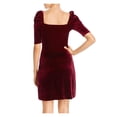 thumbnail image 2 of AQUA Womens Burgundy Velvet Pouf Square Neck Short Cocktail Sheath Dress M, 2 of 2