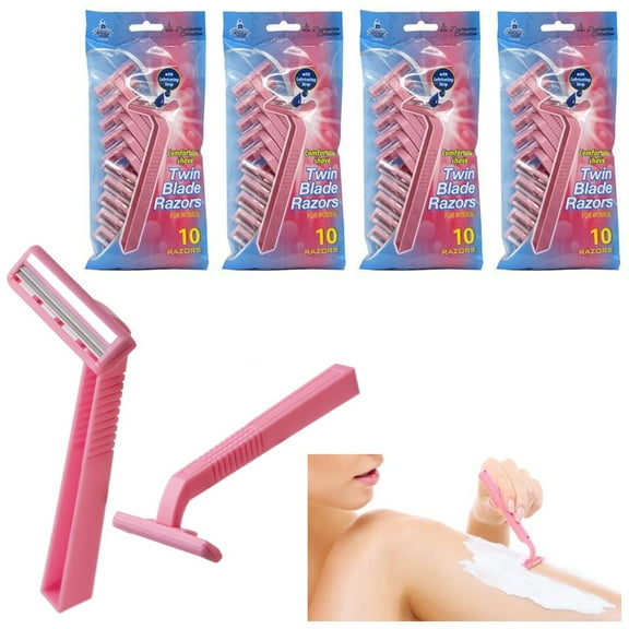 40pcs Womens Disposable Razors Twin Blade Hair Removal Trimmer Shaver Pink New !