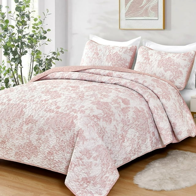 Juego de edredón WONGS BEDDING, tamaño king, estampado floral rosa, 3 piezas