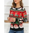 thumbnail image 3 of Franhais Women's Funny Christmas Sweater Cartoon Elk/Lantern String Print Loose Knitwear Long Sleeve Round Neck Sweater, 3 of 5