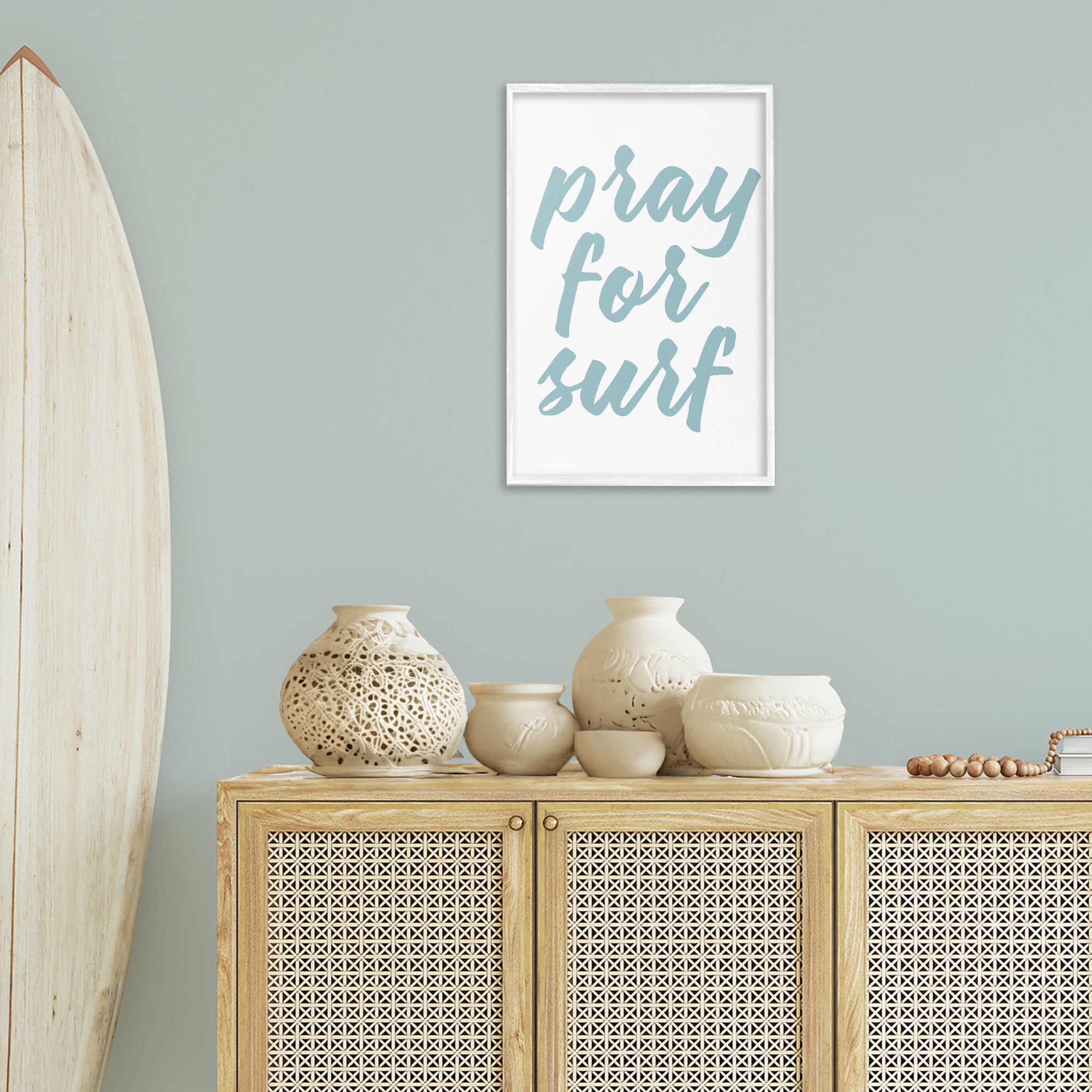 Stupell Industries Pray For Surf Typography Painting White Framed Art Print Wall Art, 16 x 24