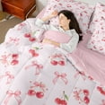 thumbnail image 4 of Manfei Bow Knot Ribbon 7 Pieces Bedding Comforter Set,Cartoon Cherry Full Bedding Set,Pink Red Fitted Sheet Flat Sheet For Girls Teens,Super Cozy Room Decor Reversible, 4 of 8