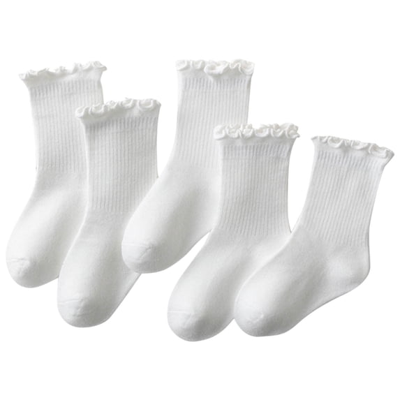 BRGZLK Girl's Ruffle Socks 5 Pairs Fall 2026 Trendy Solid Color Ruffle Trim Lace Cute Cotton Ankle Crew Socks Baby Girls Slouchy Sock White 6-8 Years