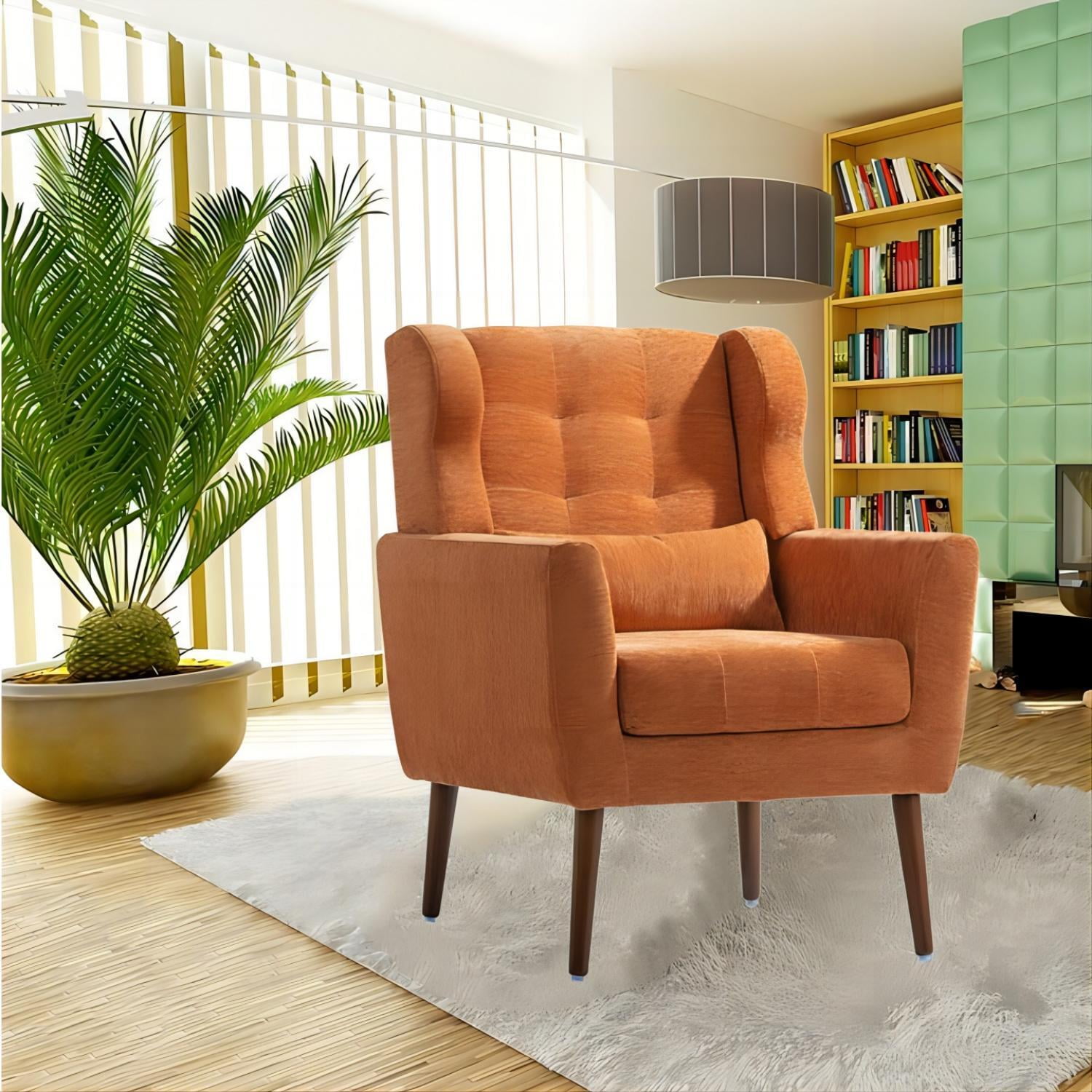 DEALTOPS Upholstered Accent Chair Modern Armchair with Chenille Fabric Lounge for Bedroom-Orange