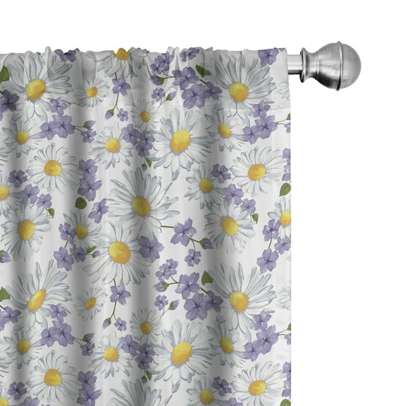 Ambesonne Floral Curtains, Blossoming Wild Flowers, Pair of 28"x63", White Yellow Purple