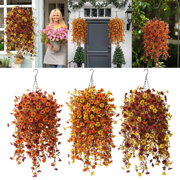 Urbanw Artificial Fall Hanging Floral Arrangement, Faux Autumn Flowers Decor, Front Door Wall Hanging Decoration for Porch Window Home Seasonal Decor, #03