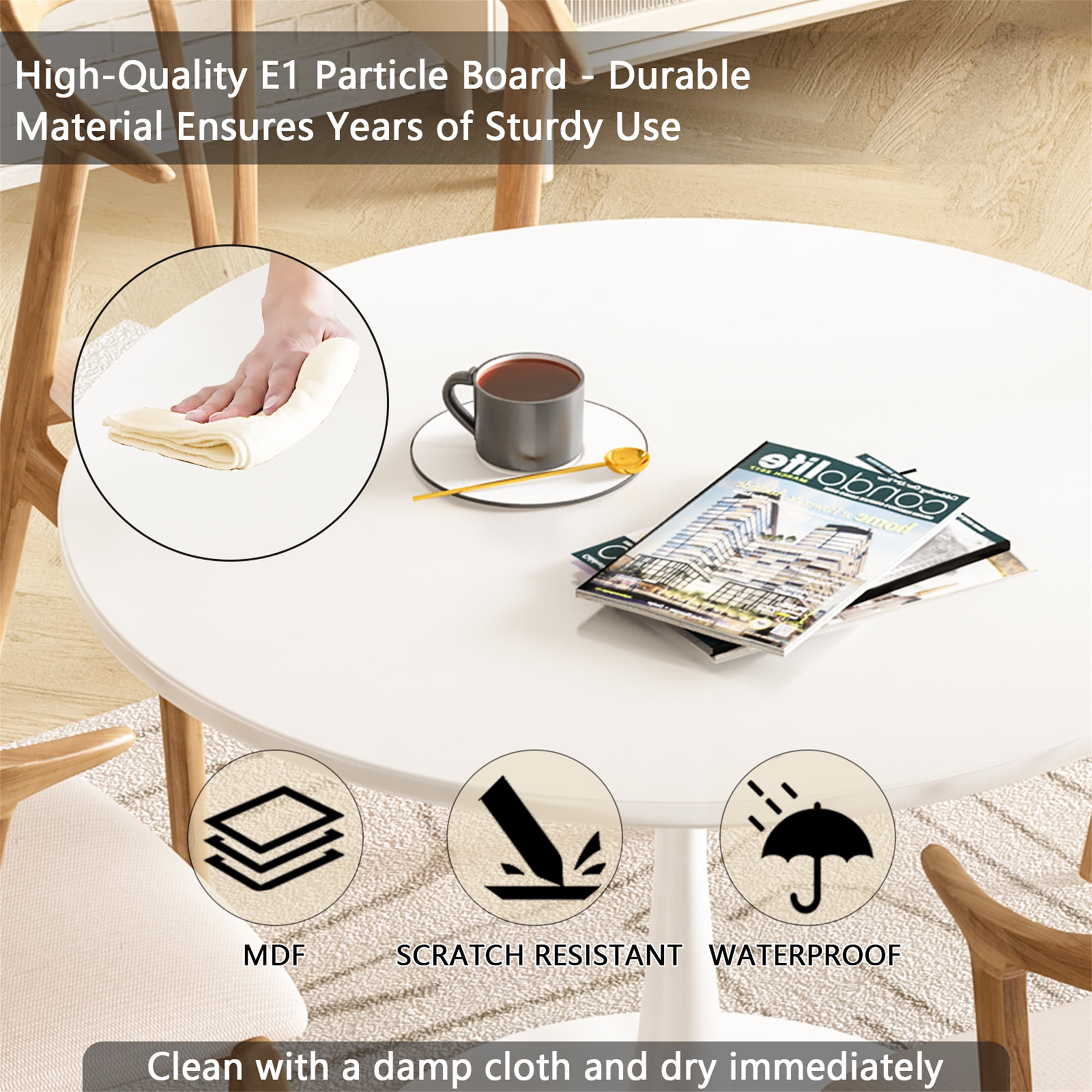 Cvortll Round Dining Table, 31.5 inch Tulip Table Pedestal Dining Table, Round Pedestal Table for Mid-Century End Table Coffee Office Living Room Table, White