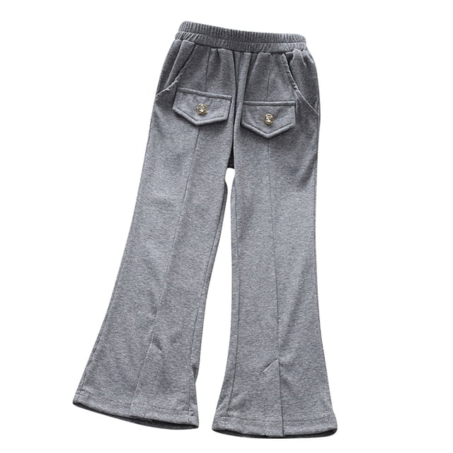 Odeerbi 3-12 Años Niñas Pantalones de Algodón Acampanados Pantalones Cintura Media Pantalones Largos Sueltos Con Bolsillo