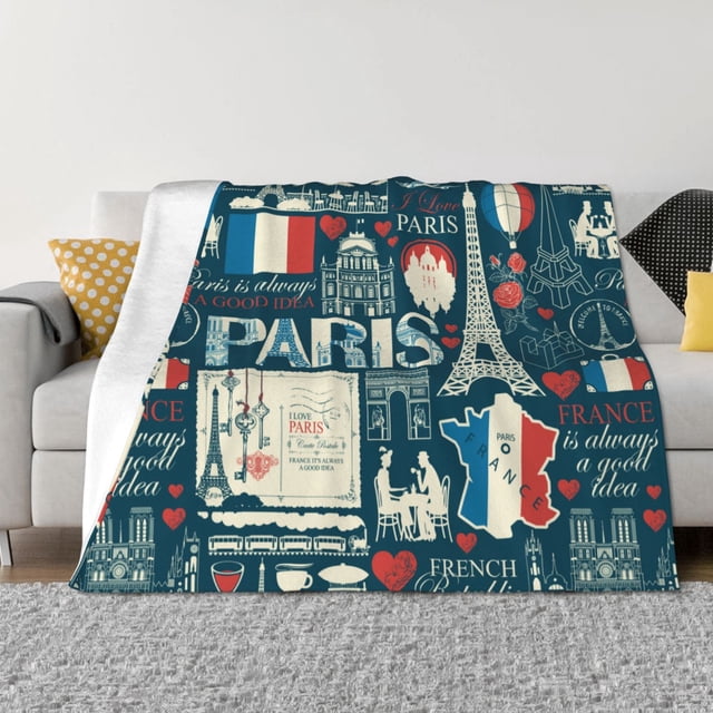 Balery France and Paris Manta de Franela con Dibujo, Lujo Ultra Suave y Cálido, Antipelusa y Resistente a las Arrugas para Cama, Sofá, Camping -50"x40"