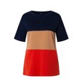 thumbnail image 3 of Femmes T-shirt Couleur Bloc Courte Fille Manches Courtes Top Col Rond Chemisier, Orange Coloré, XXL, 3 of 6