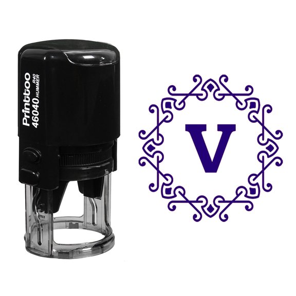 Printtoo Self Inking R-40 Octagon Celtic Swirl Frame Alphabet V Monogram Office Stationary Rubber Stamp-Violet