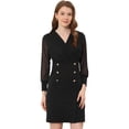 thumbnail image 1 of INSPIRE CHIC Women's Elegant V Neck Sheer Contrast Button Decor A-Line Dress, 1 of 6