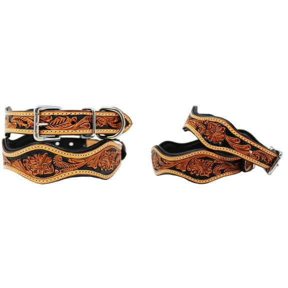 Medium 17''- 21'' Dog Puppy Collar Genuine Cow Leather Padded Canine  6080